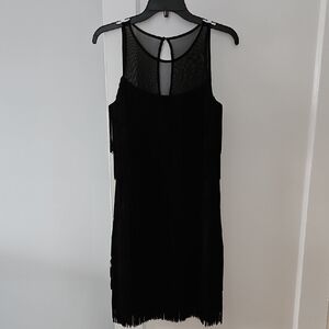 White House Black Market Sleeveless Black Fringe Dress
